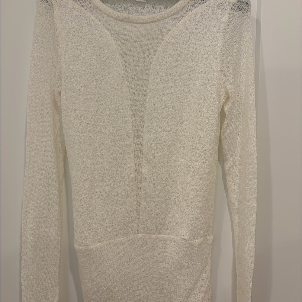 Theee dots Lightweight Cream Knit Long Sleeve Top-M